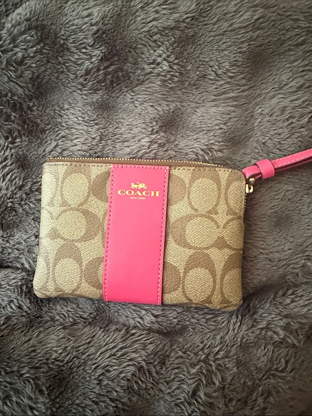 Coach Pink Center-Strip Canvas Wristlet